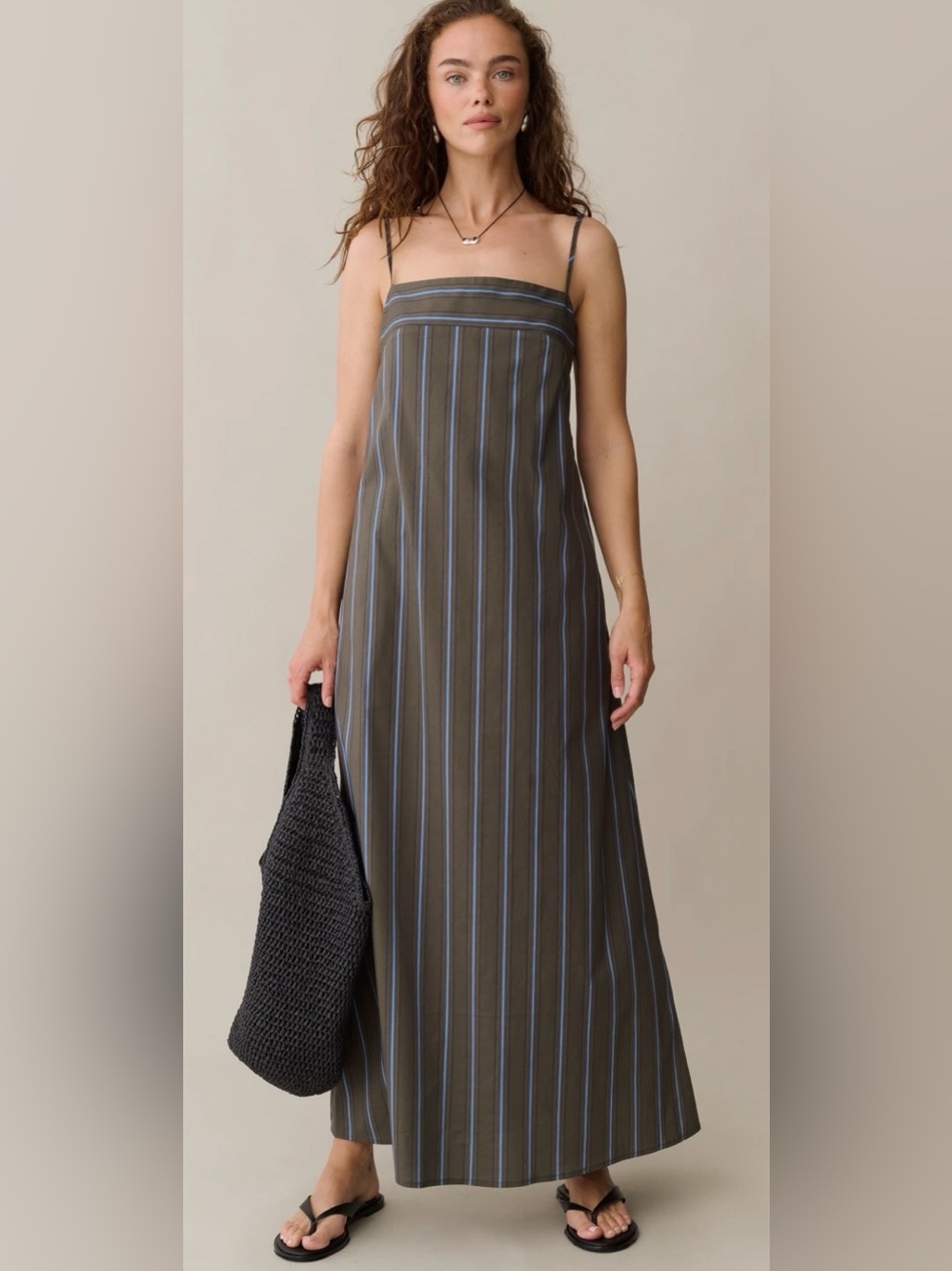 CAARA Corrine Earthy Stripe Maxi Dress Pockets NWT Large